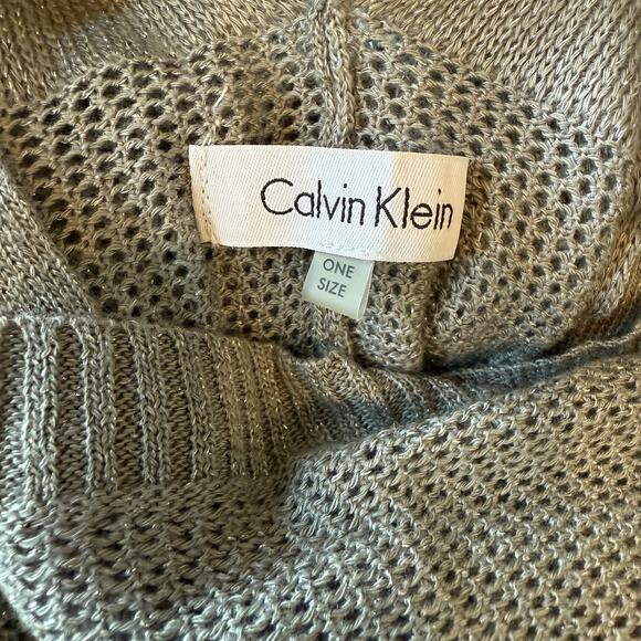 Calvin Klein Poncho Sweater Cape One Size Taupe Gray Metal Clasp Open Knit - Picture 8 of 8